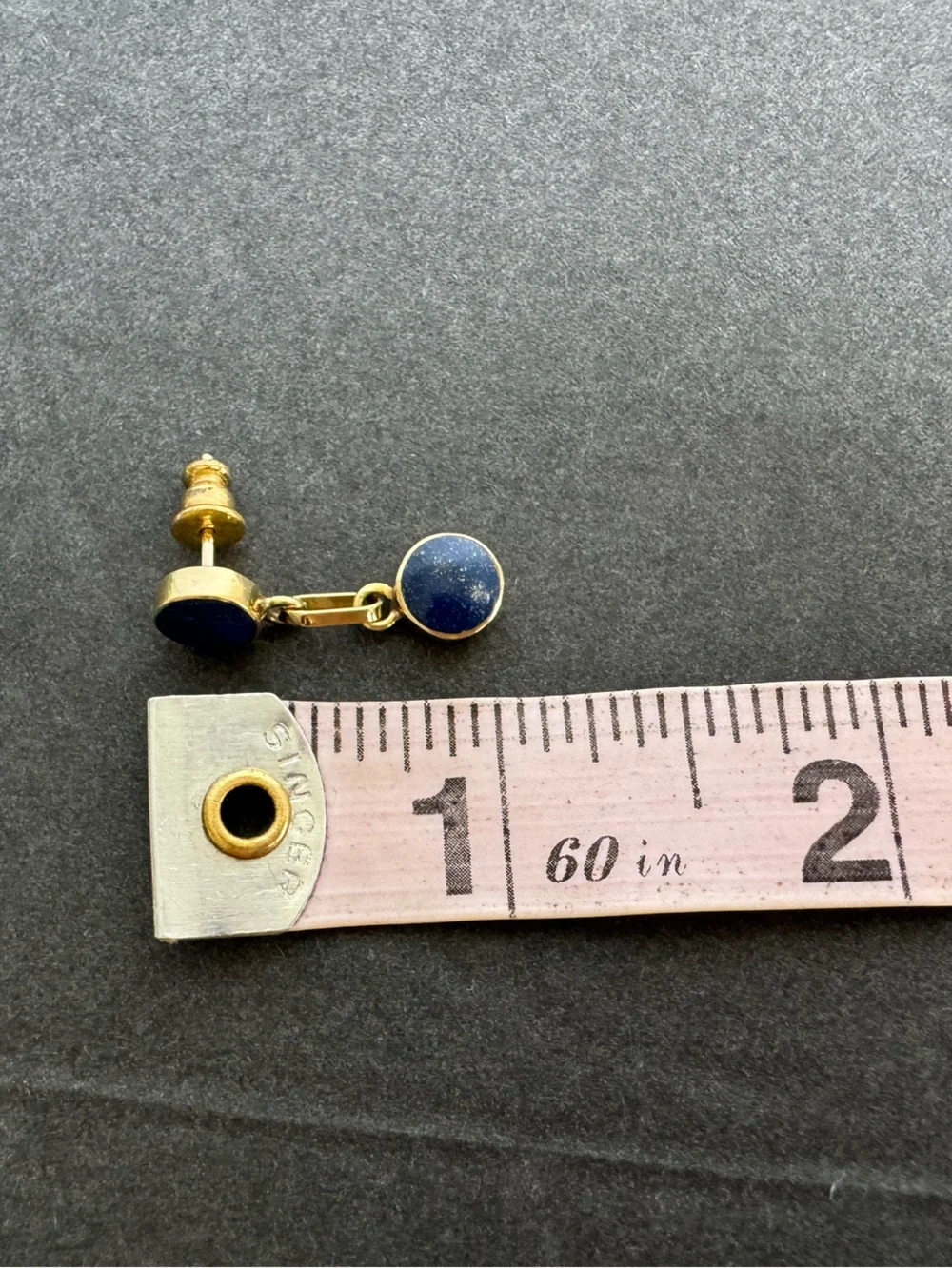 Vintage 14K Gold Earrings Lapis Lazuli Pierced Drop Stud Minimalist‎ Dainty